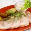 Язык отварной с маринованными огурцами и хреном