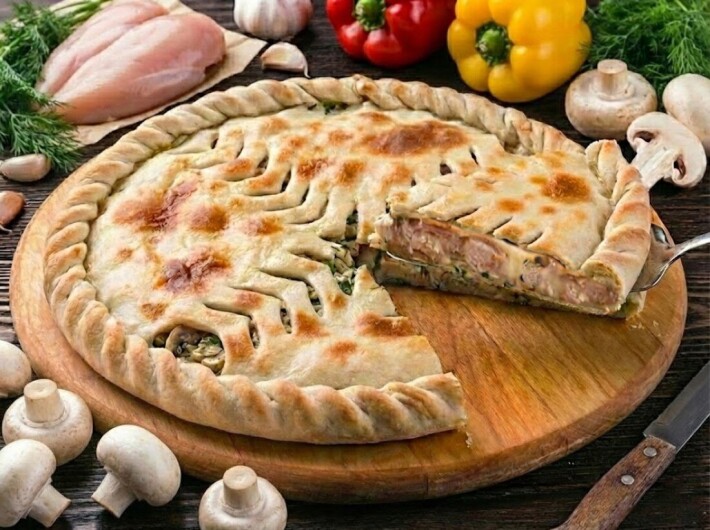 Пирог с курицей и грибами