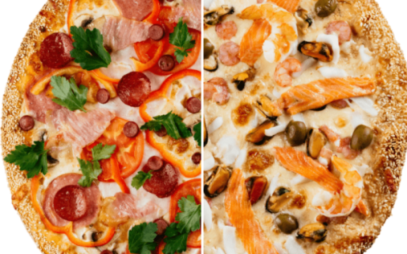 Пицца из половинок (мясная/морская)(выбери ингредиенты)