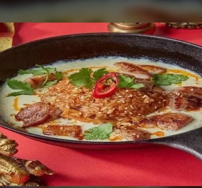 Рис с жареным сыром и курицей