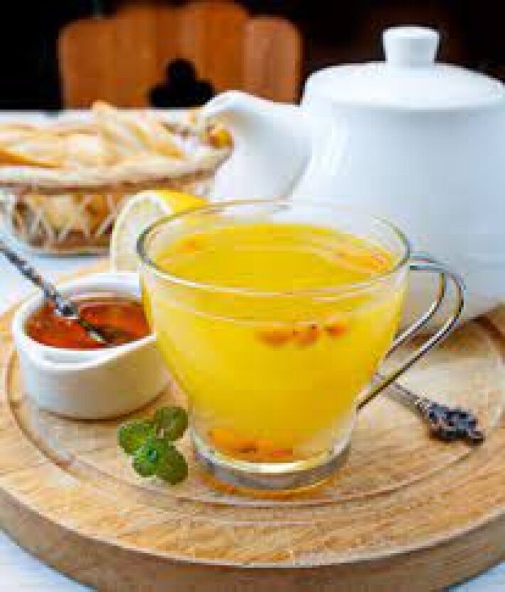 Горячий напиток облепиха -имбирь-мед-апельсин