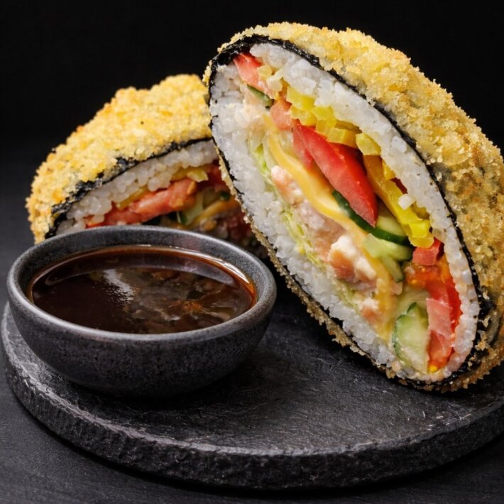 Суши-бургер с креветкой