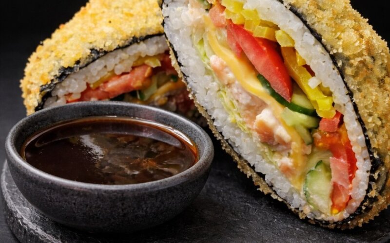 Суши-бургер с креветкой