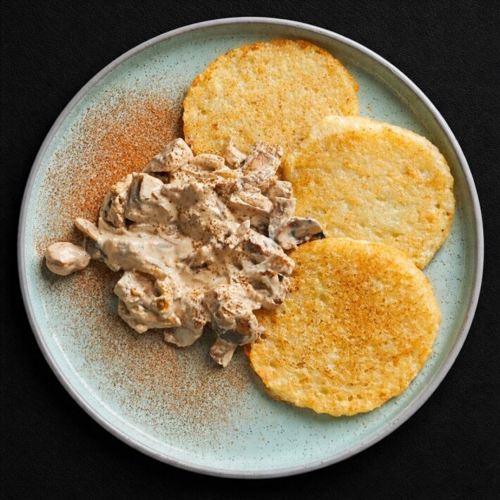 Драники с курицей и грибами