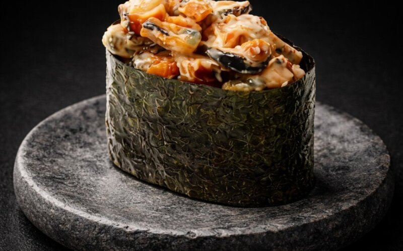 Гункан с мидиями и ореховым соусом