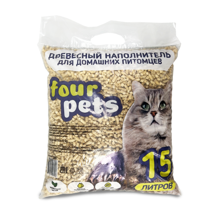 Древесный наполнитель FOUR PETS, 15 л