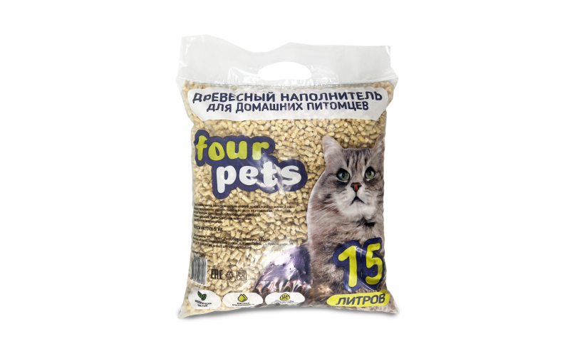 Древесный наполнитель FOUR PETS, 15 л