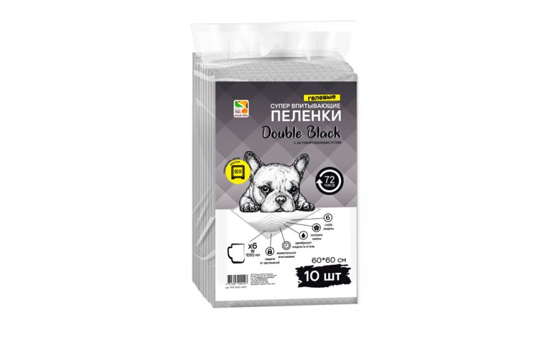 Пеленки для собак Four Pets Double Black с углем 60х60 см, 10 шт