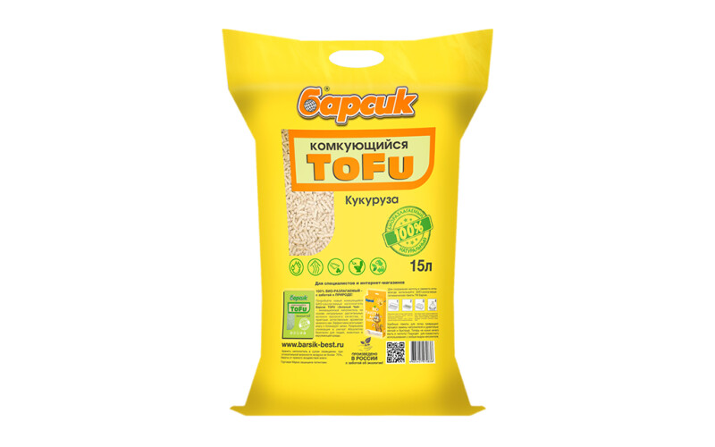 Наполнитель кукурузный Барсик TOFU, 15 л