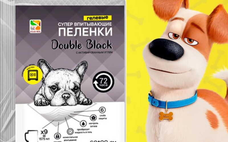 Пеленки для собак Four Pets Double Black с углем 60х90 см, 30 шт