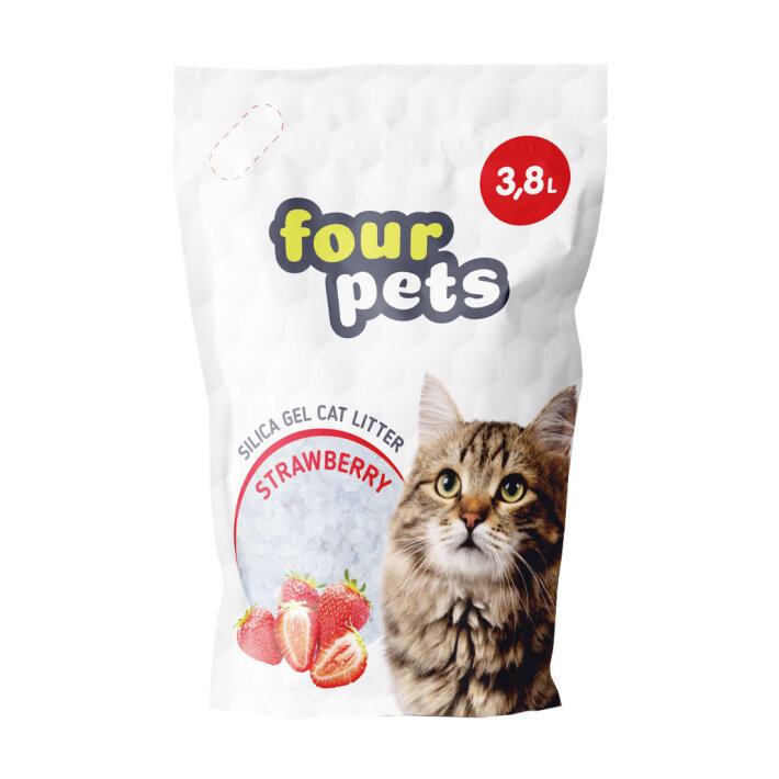 FOUR PETS наполнитель силикагелевый с ароматом клубники, 3,8 л