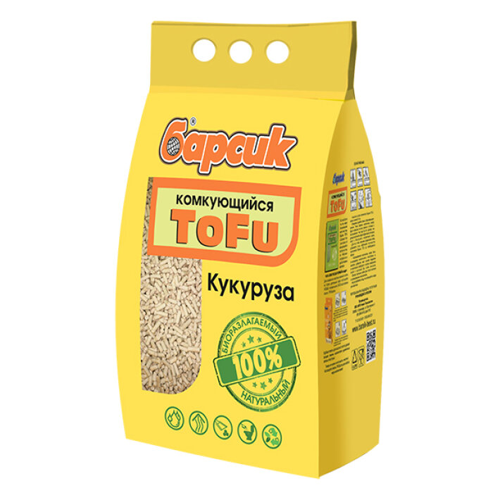 Наполнитель кукурузный Барсик TOFU, 4,54 л