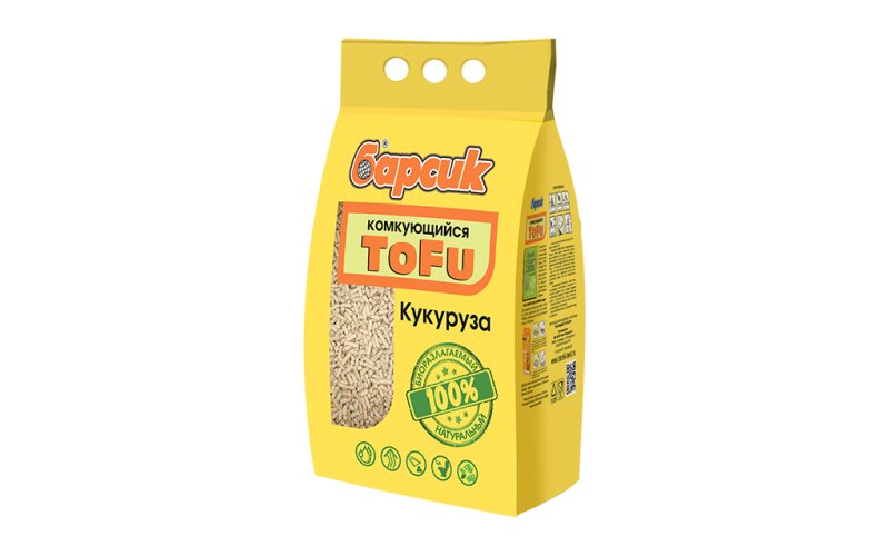 Наполнитель кукурузный Барсик TOFU, 4,54 л