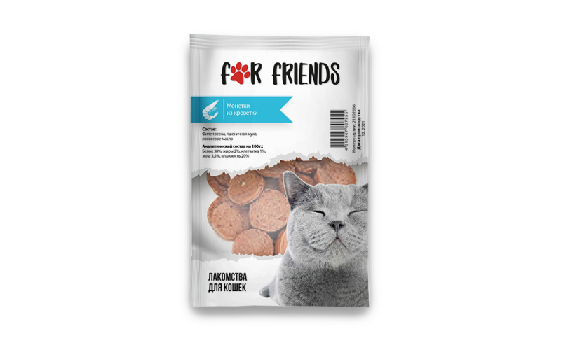 Лакомство For Friends для кошек  Монетки из креветки , 50гр