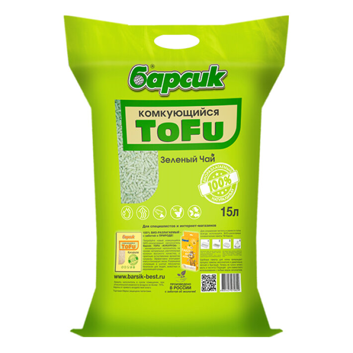 Наполнитель соевый Барсик TOFU Зелёный Чай, 15 л