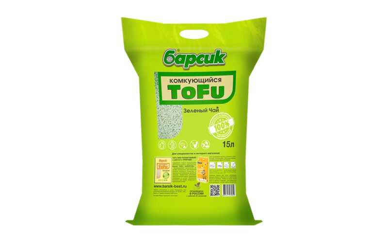 Наполнитель соевый Барсик TOFU Зелёный Чай, 15 л