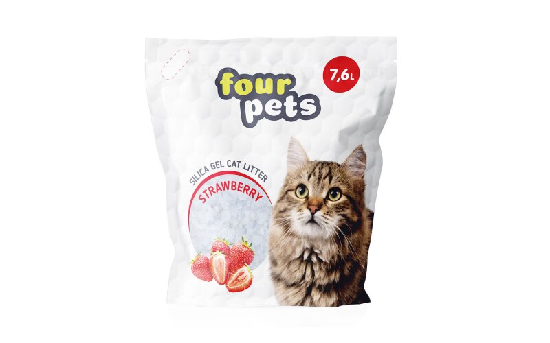 FOUR PETS наполнитель силикагелевый с ароматом клубники, 7,6 л