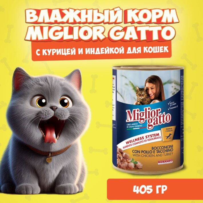 Miglior Gatto Chicken/Turkey (курица, индейка), 405 гр