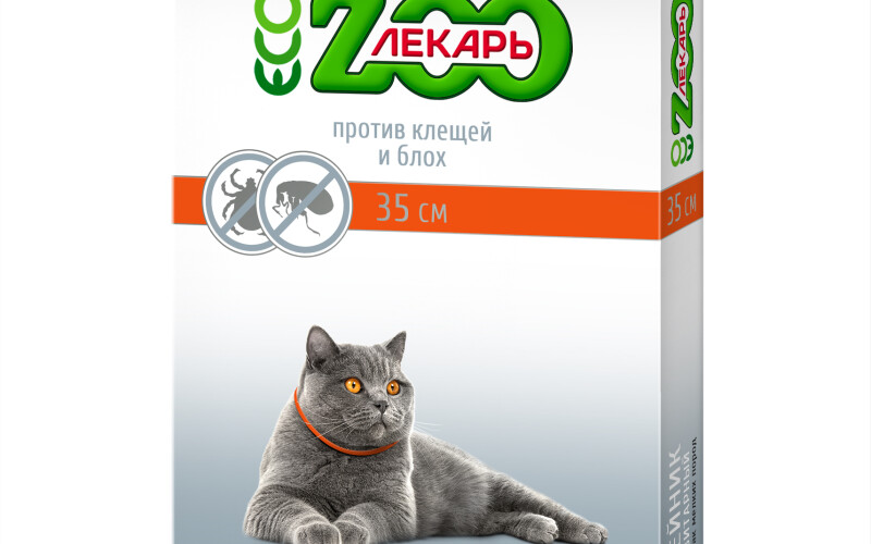 ЭКО ZOOЛЕКАРЬ БИОошейник для кошек и мелких собак красный, 35 см