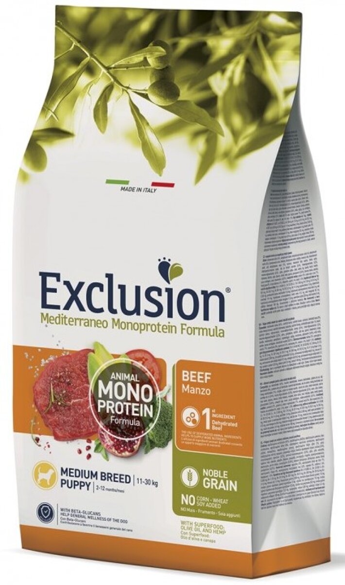 EXCLUSION Monoprotein Puppy Medium Beef Noble Grain (говядина), 12 кг