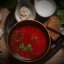 Борщ Украинский с чёрным хлебом, чесноком и шпиком Деревенским