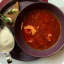 Борщ с говядиной и бородинскими гренками