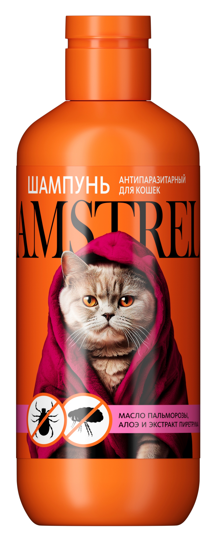 Шампунь Amstrel для кошек антипаразитарный с маслом пальмарозы, алоэ и экстрактом пиретрума, 300мл