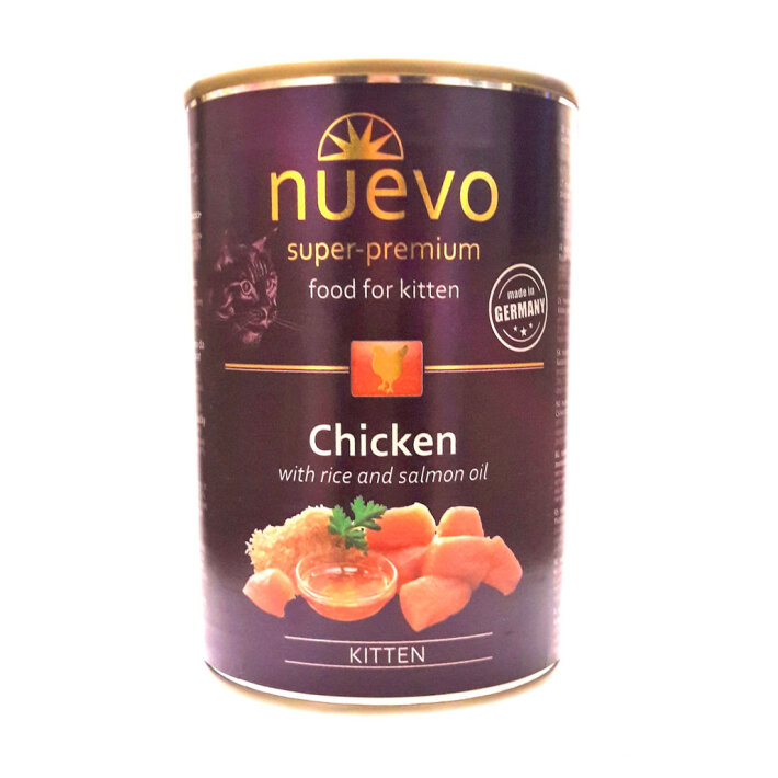 Nuevo Kitten с курицей, рисом и лососевым жиром, 400 г*4 шт.