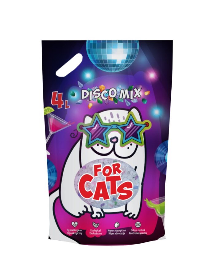 FOR CATS наполнитель силикагелевый Disco Mix с ароматом лотоса, 4 л
