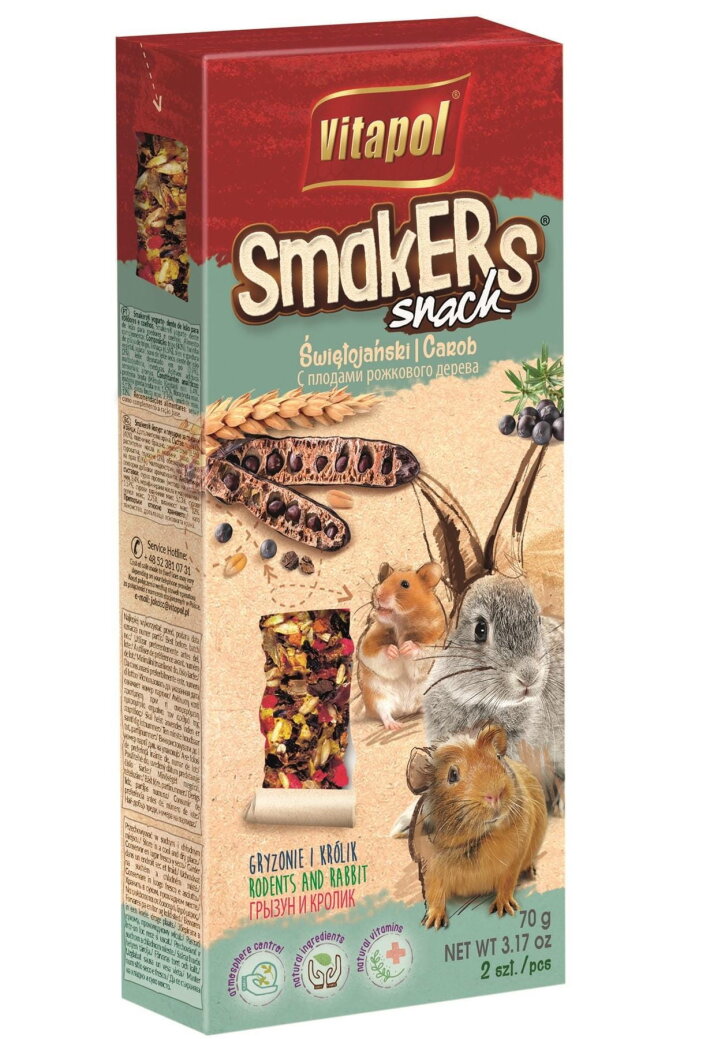 Лакомство Vitapol Smakers  зерновые палочки с рожковым деревом 2 шт, 90 г