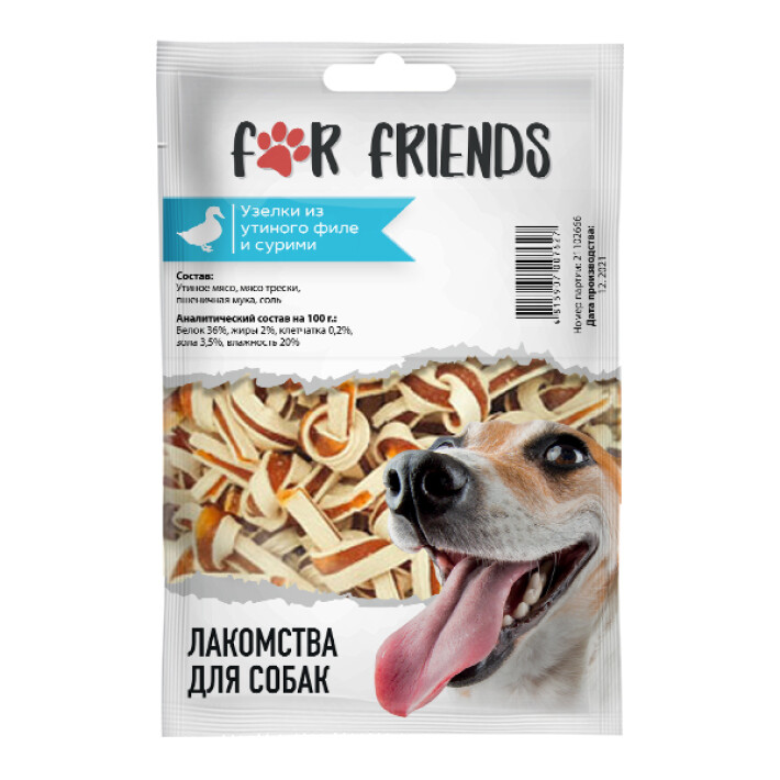 Лакомство For Friends для собакУзелки из утиного филе и сурими , 50 гр
