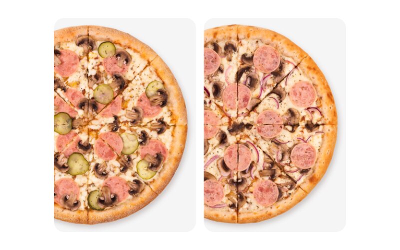 Комбо №2: Пиццы Деревенская и Ветчина и грибы