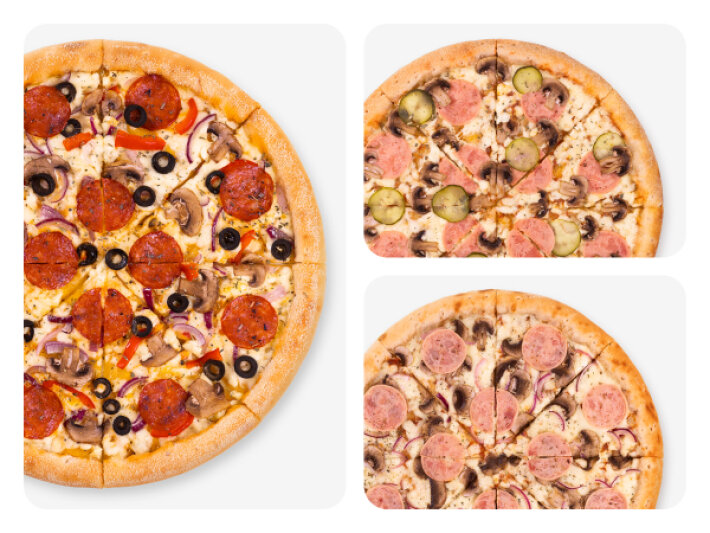 Комбо №4: Пиццы Деревенская, Ветчина и грибы, Флоренция