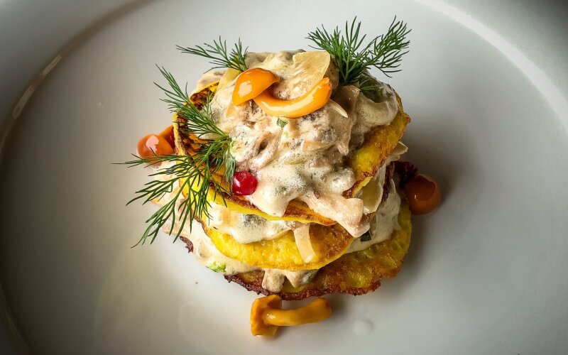 Драники с грибами и луком