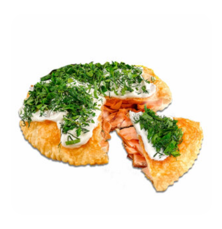Чебурек-пирог с красной рыбой и творожным сыром