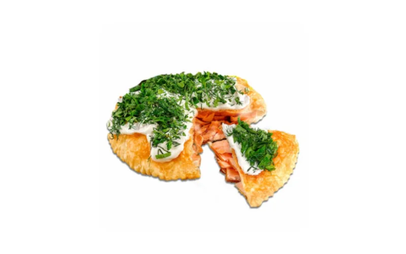 Чебурек-пирог с красной рыбой и творожным сыром