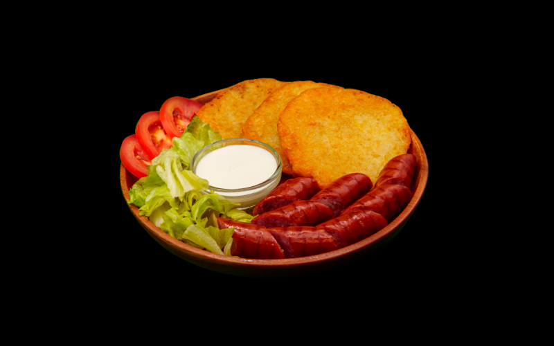 Колбаски гриль с драниками