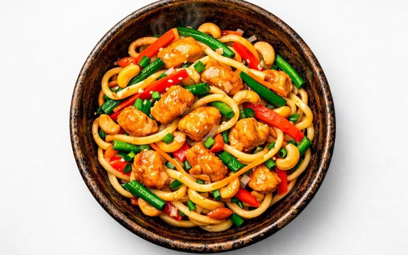 Лапша удон с курицей и соусом Айоли