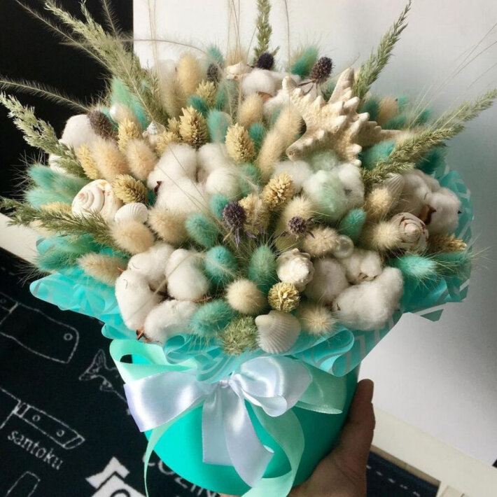 Интерьерная композиция из сухоцветов & ракушек «Морская Симфония»