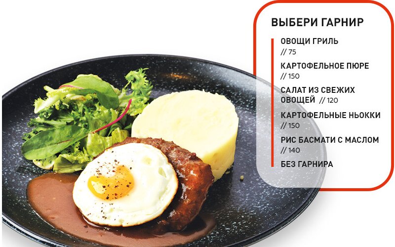 Бифштекс c яйцом и картофельным пюре