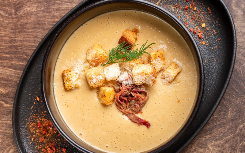 Картофельный крем с копчёным ребром