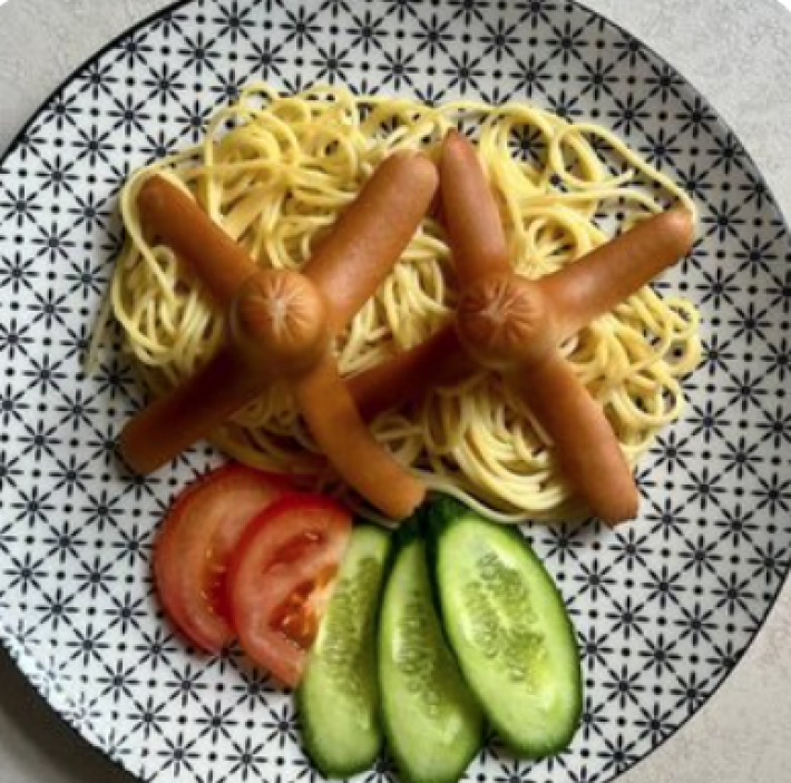 Осьминожки с макаронами и овощами