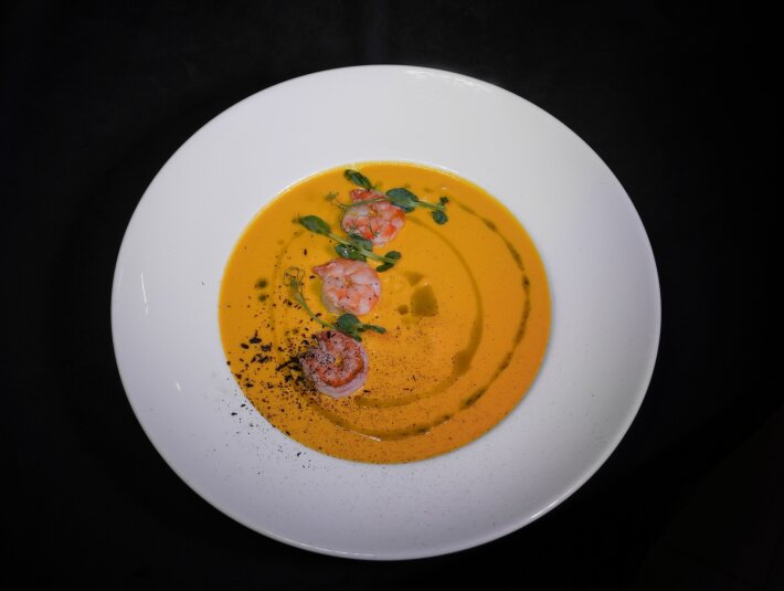 Тыквенный крем-суп с креветками