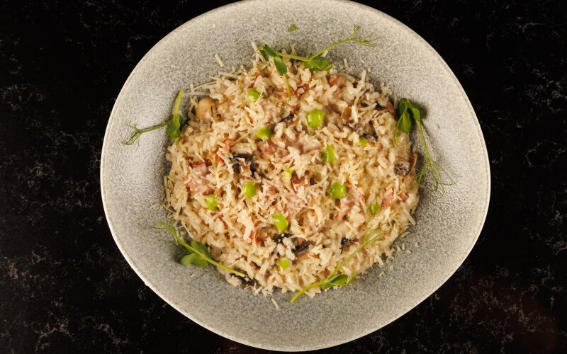 Ризотто с беконом и шампиньонами