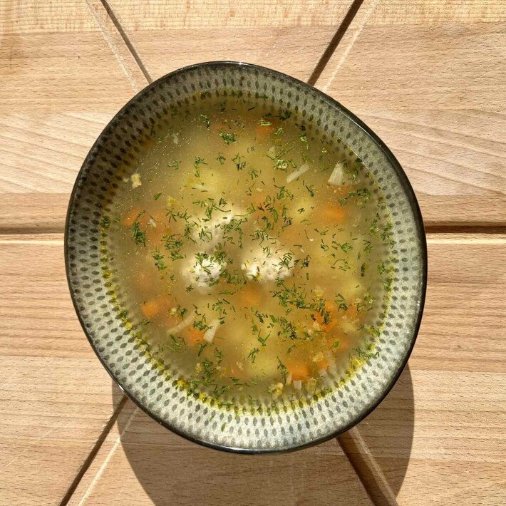 Суп картофельный с крупой с мясными фрикадельками
