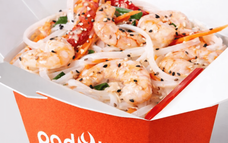 Креветки в трюфельном соусе с рисовой лапшой