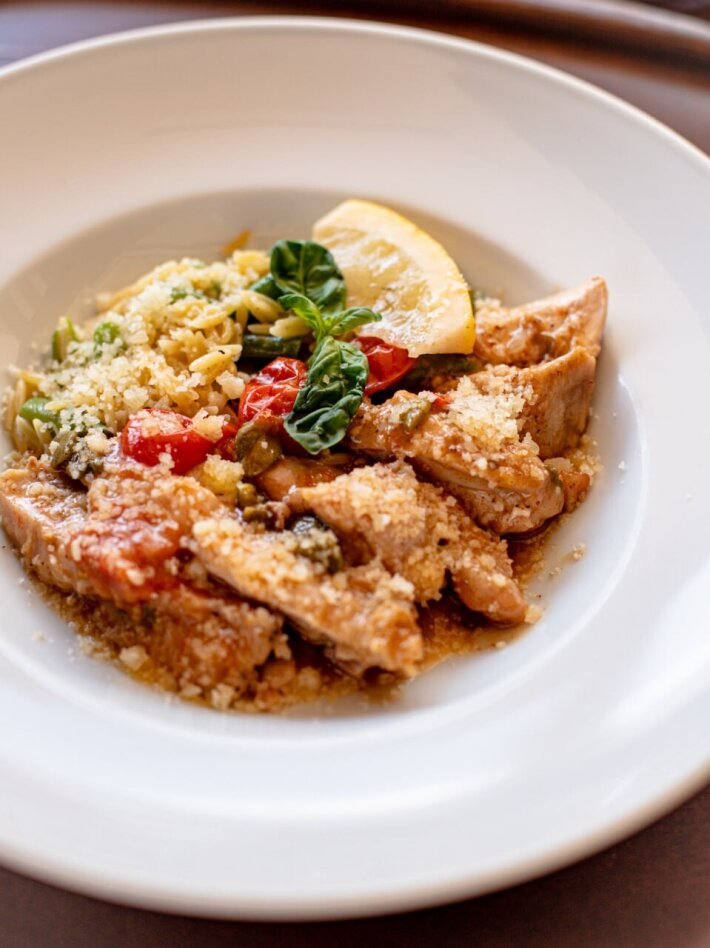 Куриная пикката с ризони