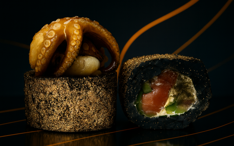 Голден ролл с осьминожкой и лососем