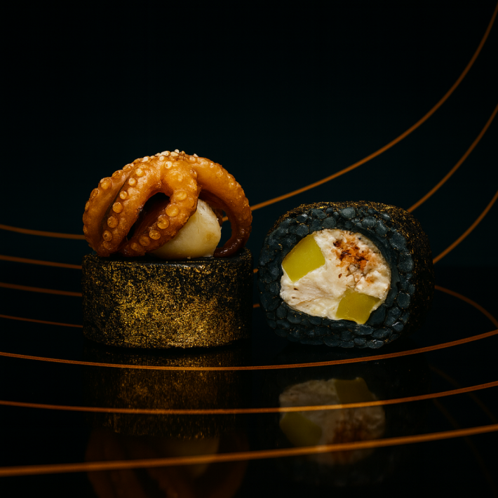 Голден ролл с осьминожкой и угрем