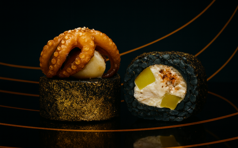 Голден ролл с осьминожкой и угрем